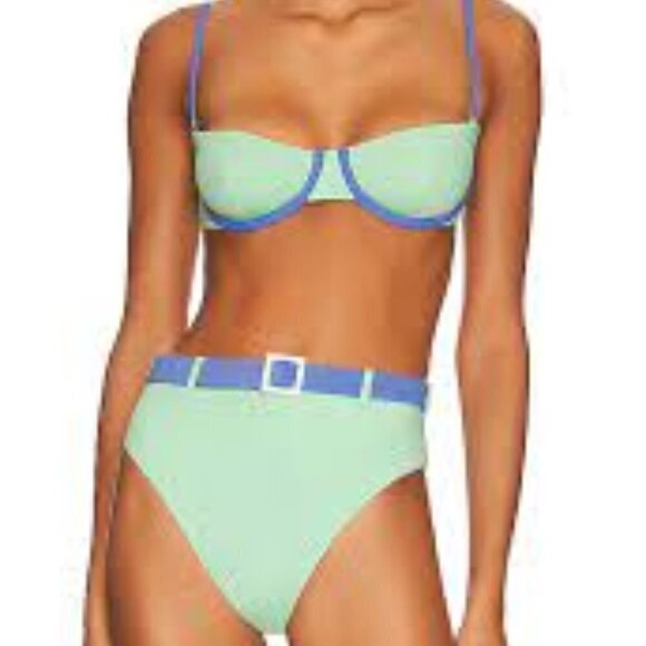 WeWoreWhat Emily Mint Green High Waisted Belted Balconette XS Bikini Set New - Picture 1 of 6